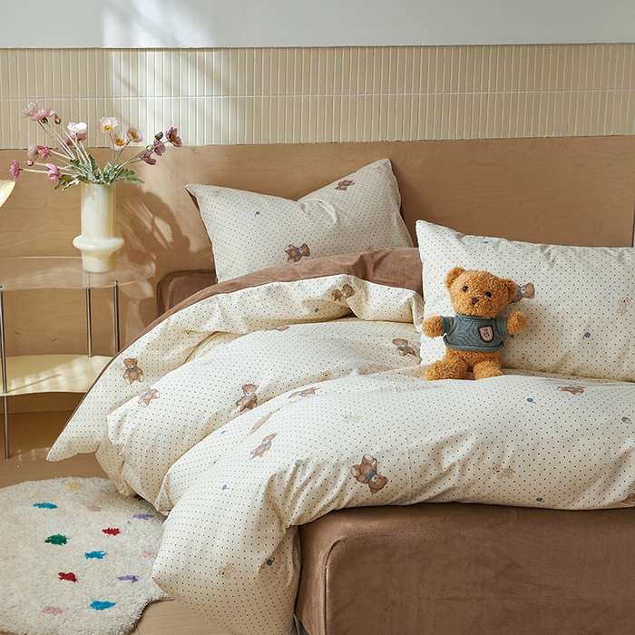 91家纺网 家纺一手货源 找家纺 怡家居 2024秋冬新品AB版加厚保暖全棉加绒四件套 玩具熊乐园