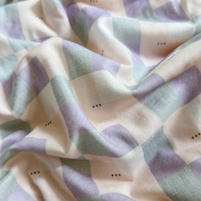 91家纺网 家纺一手货源 找家纺 2024秋冬新款系带格子双层纱四件套 格调 紫