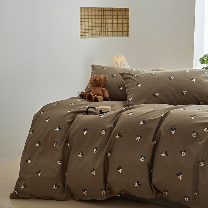 91家纺网 家纺一手货源 找家纺 怡家居 2024秋冬新品AB版加厚保暖全棉加绒四件套 咖色米奇