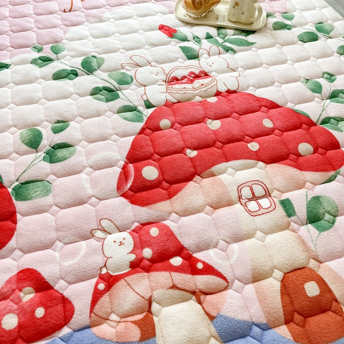 91家纺网 家纺一手货源 找家纺 2024新款牛奶绒床垫保暖床褥子夹棉加厚印花床护垫大床图 蘑菇小兔