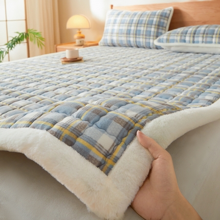 鑫钰 2024秋冬新款加厚牛奶绒床垫床褥床护垫 暖格-简希蓝