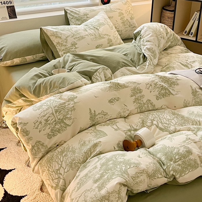 91家纺网 家纺一手货源 找家纺 吉象家纺 2024新款全棉磨毛印花四件套 奇幻森林