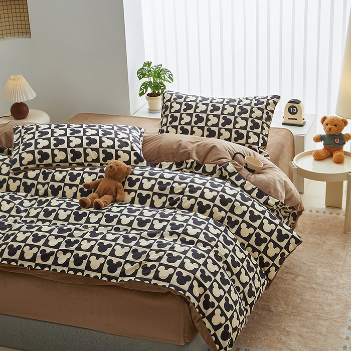 91家纺网 家纺一手货源 找家纺 怡家居 2024秋冬新品AB版加厚保暖全棉加绒四件套 米奇头