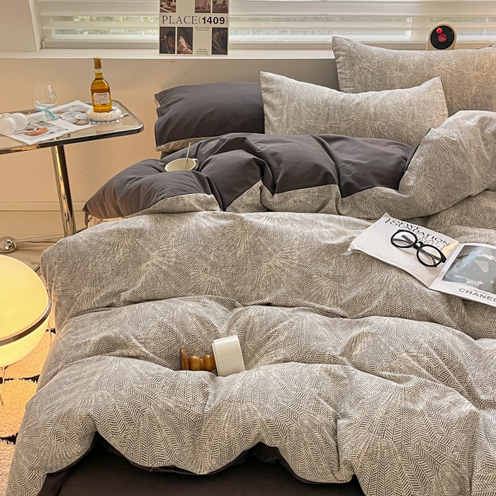 91家纺网 家纺一手货源 找家纺 吉象家纺 2024新款全棉磨毛印花四件套 灵犀灰