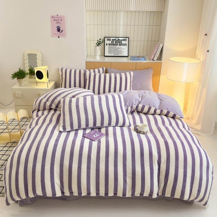 91家纺网 家纺一手货源 找家纺 （总）老K (原美阁） 2024新款高克重全消光牛奶绒四件套-格子条纹系列