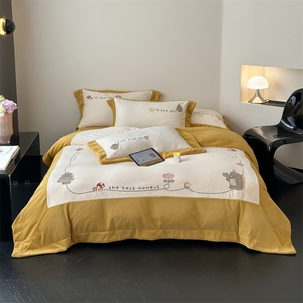 91家纺网 家纺一手货源 找家纺 （总）2024新款高克重牛奶绒刺绣四件套-萌龙园