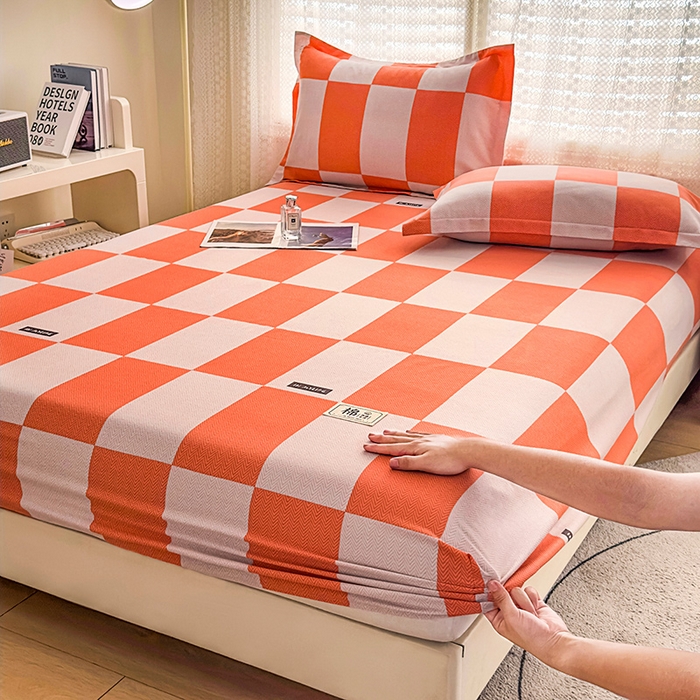 91家纺网 家纺一手货源 找家纺 丝芙妮家居（原乐视家纺） 2024新款全棉磨毛多规格AB版单品套件系列（第二波）--单床笠及三件套 米勒-橘