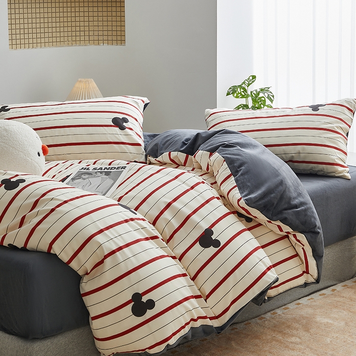 91家纺网 家纺一手货源 找家纺 怡家居 2024秋冬新品AB版加厚保暖全棉加绒四件套 线条米奇