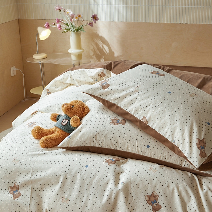 91家纺网 家纺一手货源 找家纺 怡家居 2024秋冬新品AB版加厚保暖全棉加绒四件套 玩具熊乐园