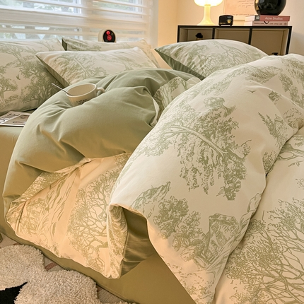 91家纺网 家纺一手货源 找家纺 吉象家纺 2024新款全棉磨毛印花四件套 奇幻森林