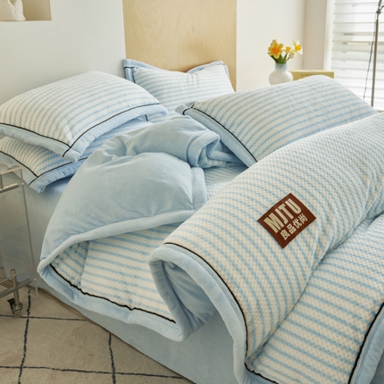 晨曦家纺 2024新款加厚贝贝绒牛奶绒无印风单被套（自然光） 贝贝绒-樱蓝