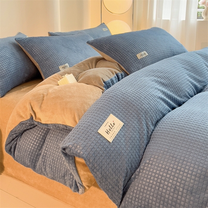 91家纺网 家纺一手货源 找家纺 （总）2025新款A类高克重牛奶绒华夫格山茶花四件套