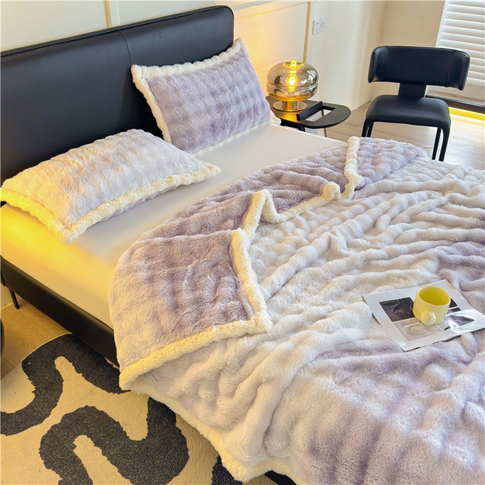91家纺网 家纺一手货源 找家纺 喜居 2024新款大泡泡双面兔毛毛毯 科伦娜兔毛绒-炫彩紫