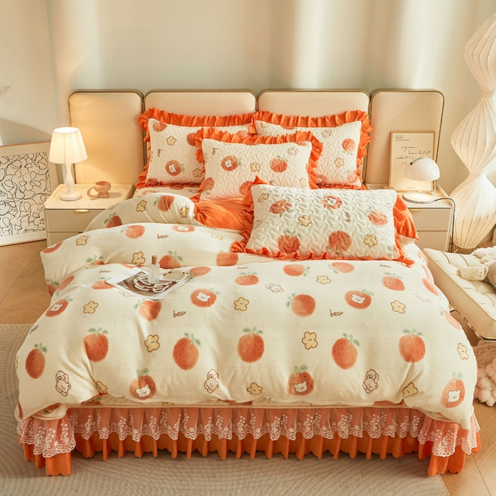 91家纺网 家纺一手货源 找家纺 艾裙海 2025新款高克重加厚保暖A类牛奶绒夹棉床盖系列四件套 小可爱