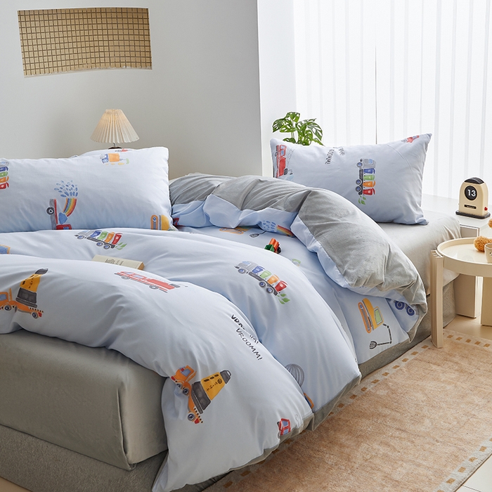 91家纺网 家纺一手货源 找家纺 怡家居 2024秋冬新品AB版加厚保暖全棉加绒四件套 工程车