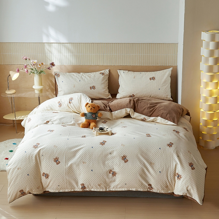 91家纺网 家纺一手货源 找家纺 怡家居 2024秋冬新品AB版加厚保暖全棉加绒四件套 玩具熊乐园