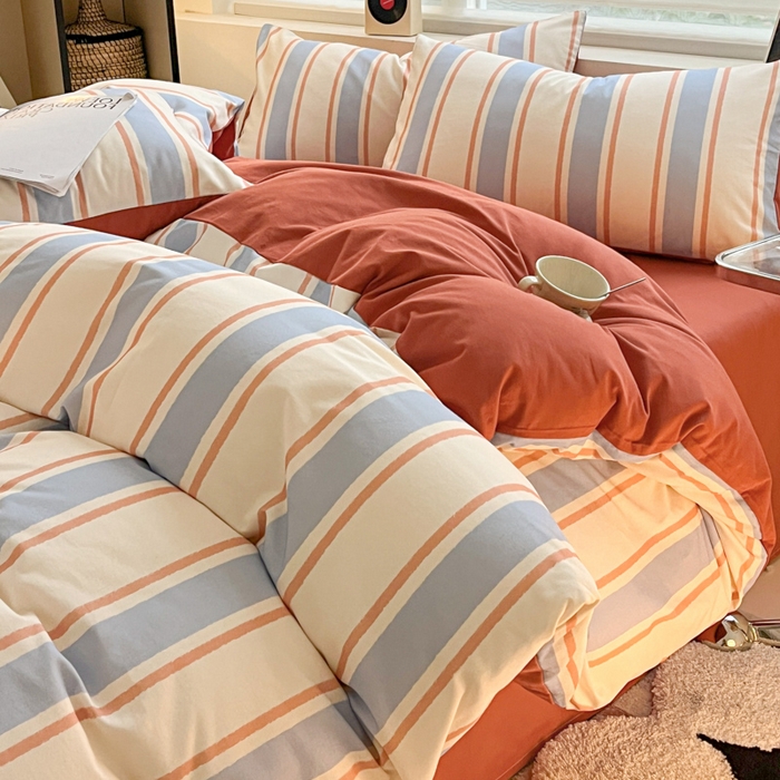 91家纺网 家纺一手货源 找家纺 吉象家纺 2024新款全棉磨毛印花四件套 幻珊蓝条