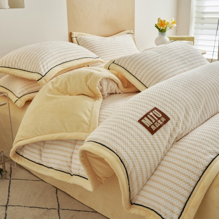 晨曦家纺 2024新款加厚贝贝绒牛奶绒无印风单被套（自然光） 贝贝绒-奶黄