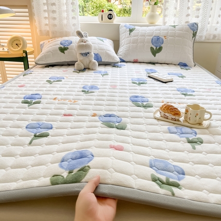 2024新款牛奶绒床垫保暖床褥子夹棉加厚印花床护垫大床图 兰兰花