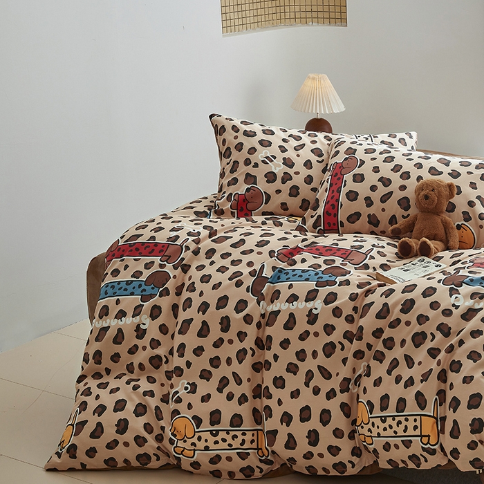 91家纺网 家纺一手货源 找家纺 怡家居 2024秋冬新品AB版加厚保暖全棉加绒四件套 豹纹狗