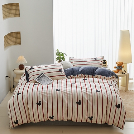 怡家居 2024秋冬新品AB版加厚保暖全棉加绒四件套 线条米奇