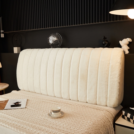 91家纺网 家纺一手货源 找家纺 逐日 2024新款加厚仿兔毛绒-床头罩 奶白色