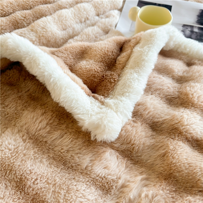 91家纺网 家纺一手货源 找家纺 喜居 2024新款大泡泡双面兔毛毛毯 科伦娜兔毛绒-炫彩咖