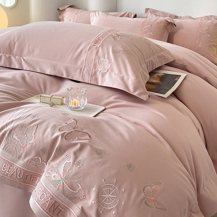 91家纺网 家纺一手货源 找家纺 （总）秋冬新品A类纯棉加厚磨毛四件套轻奢简约风蝴蝶床单被套床上用品