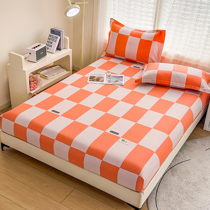 91家纺网 家纺一手货源 找家纺 丝芙妮家居（原乐视家纺） 2024新款全棉磨毛多规格AB版单品套件系列（第二波）--单床笠及三件套 米勒-橘