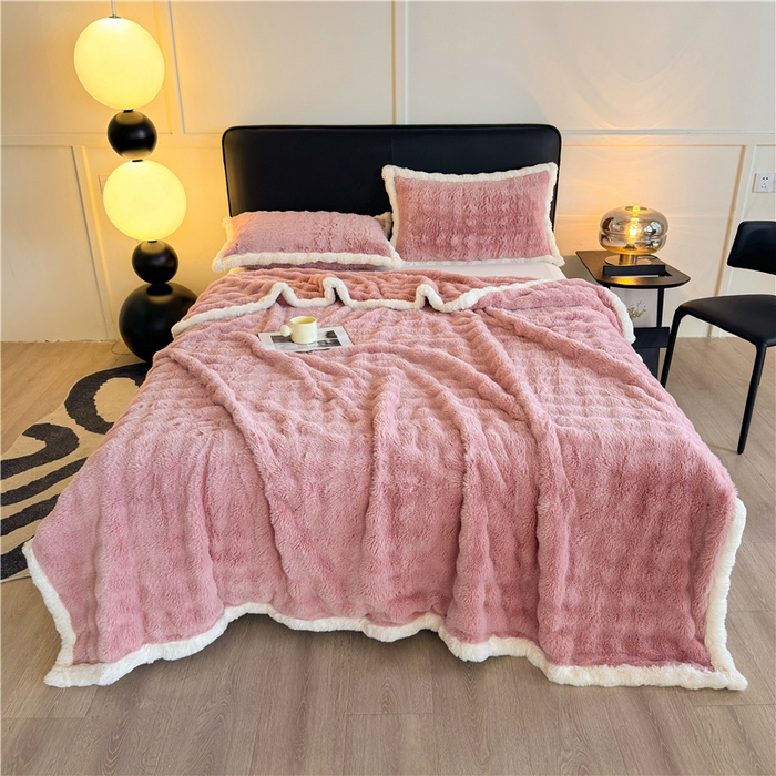 91家纺网 家纺一手货源 找家纺 喜居 2024新款大泡泡双面兔毛毛毯 科伦娜兔毛绒-豆沙