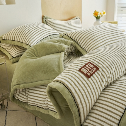 晨曦家纺 2024新款加厚贝贝绒牛奶绒无印风单被套（自然光） 贝贝绒-暖绿