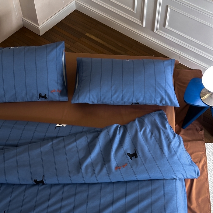 91家纺网 家纺一手货源 找家纺 棉眠 2024秋冬全棉活性32支加厚磨毛四件套 蓝猫