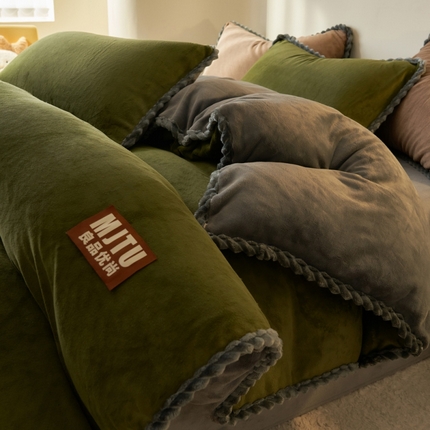 晨曦家纺 2024新款日系简约小包边牛奶绒单被套 简约-深绿灰