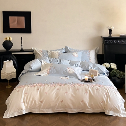 馨蕊家居 2024秋冬新品100S高奢简约长绒棉四件套-茉莉 茉莉 北卡蓝