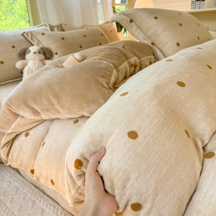 富之航家纺 2024小清新四件套被套牛奶绒四件套法莱绒水晶绒法兰绒兔毛绒兔绒金貂绒雕花绒 美拉德波点