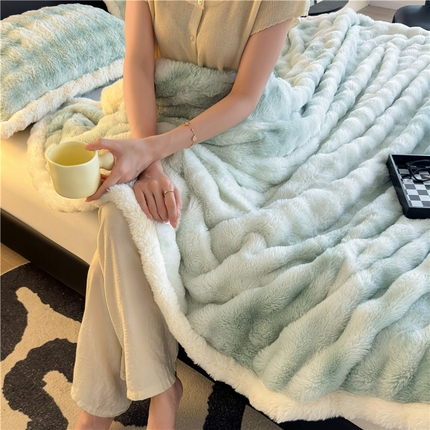 91家纺网 家纺一手货源 找家纺 喜居 2024新款大泡泡双面兔毛毛毯 科伦娜兔毛绒-炫彩绿