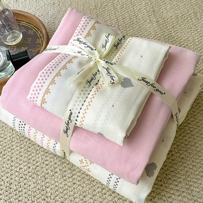 91家纺网 家纺一手货源 找家纺 一比一家纺 2025新款全棉母婴级抗菌有氧全棉双层纱亲肤全棉小清新印花三件套四件套 再别康桥