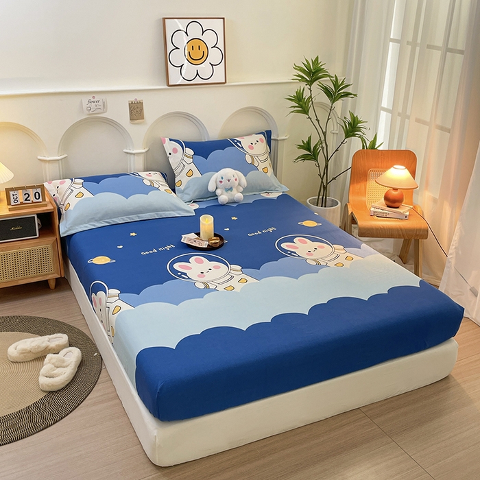 91家纺网 家纺一手货源 找家纺 丝芙妮家居（原乐视家纺） 2024新款全棉磨毛多规格AB版单品套件系列（第二波）--单床笠及三件套 萌小兔