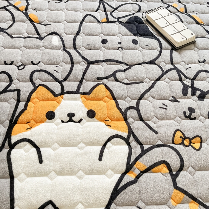 91家纺网 家纺一手货源 找家纺 2024新款牛奶绒床垫保暖床褥子夹棉加厚印花床护垫大床图 猫咪乐园