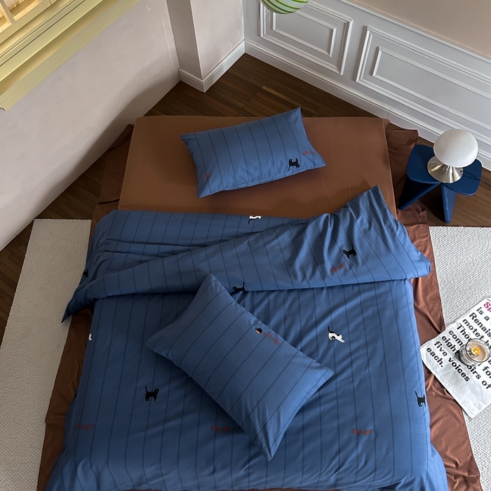 91家纺网 家纺一手货源 找家纺 棉眠 2024秋冬全棉活性32支加厚磨毛四件套 蓝猫