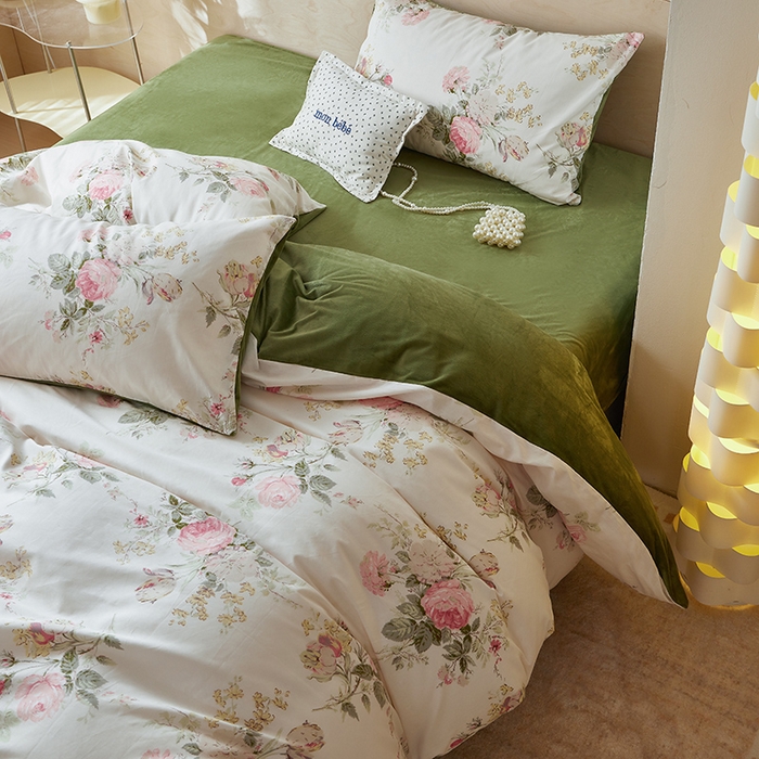 91家纺网 家纺一手货源 找家纺 怡家居 2024秋冬新品AB版加厚保暖全棉加绒四件套 浅茉花园