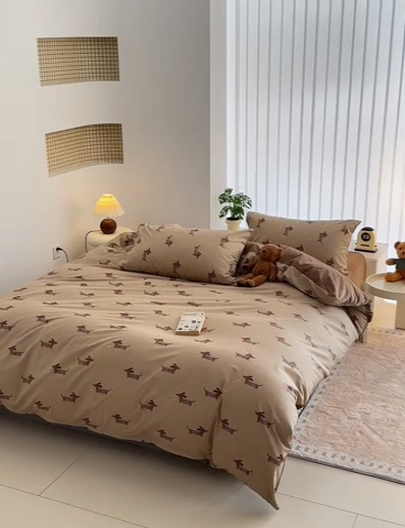 91家纺网 家纺一手货源 找家纺 怡家居 2024秋冬新品AB版加厚保暖全棉加绒四件套 豹纹狗