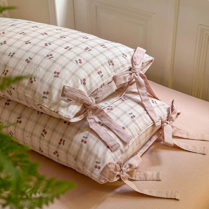 91家纺网 家纺一手货源 找家纺 （总）2024秋冬新款系带格子双层纱四件套