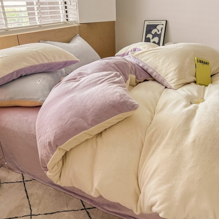 91家纺网 家纺一手货源 找家纺 （总）晨曦家纺 2024新款ins简约风牛奶绒双拼单被套