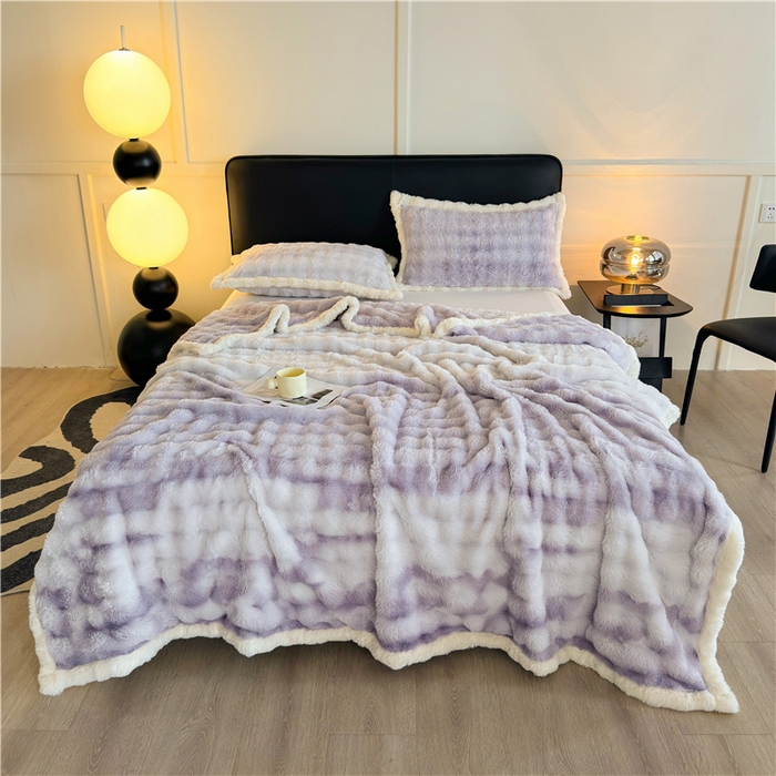 91家纺网 家纺一手货源 找家纺 喜居 2024新款大泡泡双面兔毛毛毯 科伦娜兔毛绒-炫彩紫