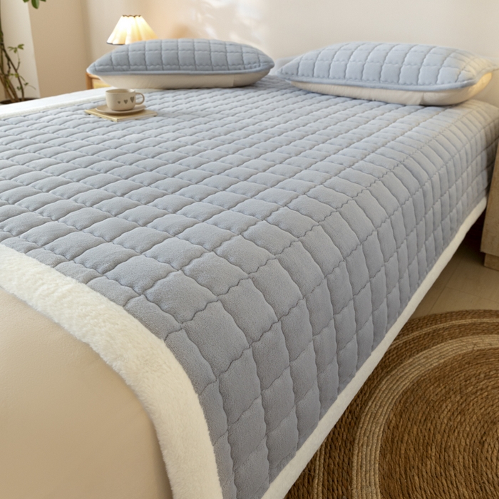 91家纺网 家纺一手货源 找家纺 鑫钰 2024秋冬新款加厚牛奶绒床垫床褥床护垫 暖格-浅灰