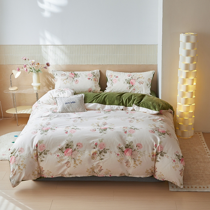 91家纺网 家纺一手货源 找家纺 怡家居 2024秋冬新品AB版加厚保暖全棉加绒四件套 浅茉花园