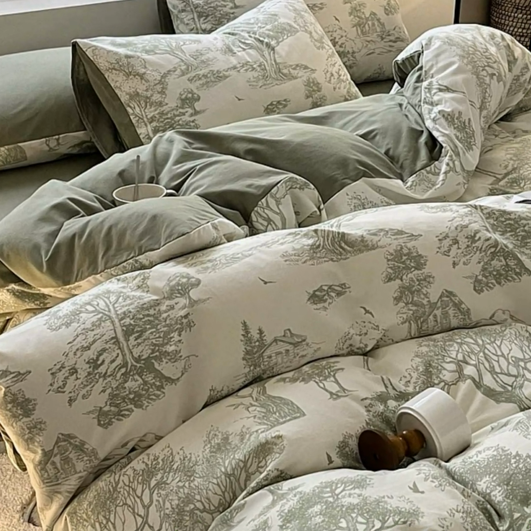 91家纺网 家纺一手货源 找家纺 吉象家纺 2024新款全棉磨毛印花四件套 奇幻森林