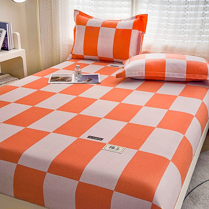 91家纺网 家纺一手货源 找家纺 丝芙妮家居（原乐视家纺） 2024新款全棉磨毛多规格AB版单品套件系列（第二波）--单床笠及三件套 米勒-橘