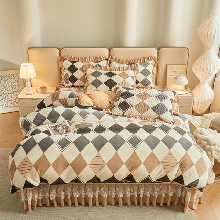 艾裙海 2025新款高克重加厚保暖A类牛奶绒夹棉床盖系列四件套 格调生活